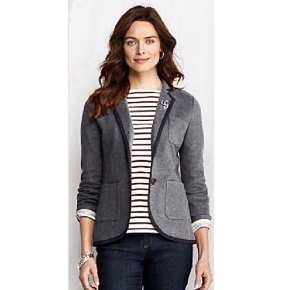 Lands' End Herringbone Twill Cotton Gray Blazer Size 8 Like New
